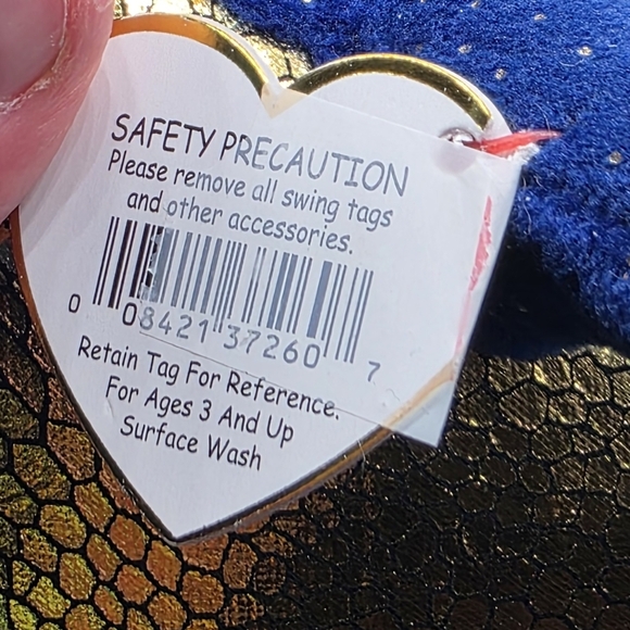 Ty Beanies Boos Saffire Blue & Gold Dragon Plush - Picture 2 of 12